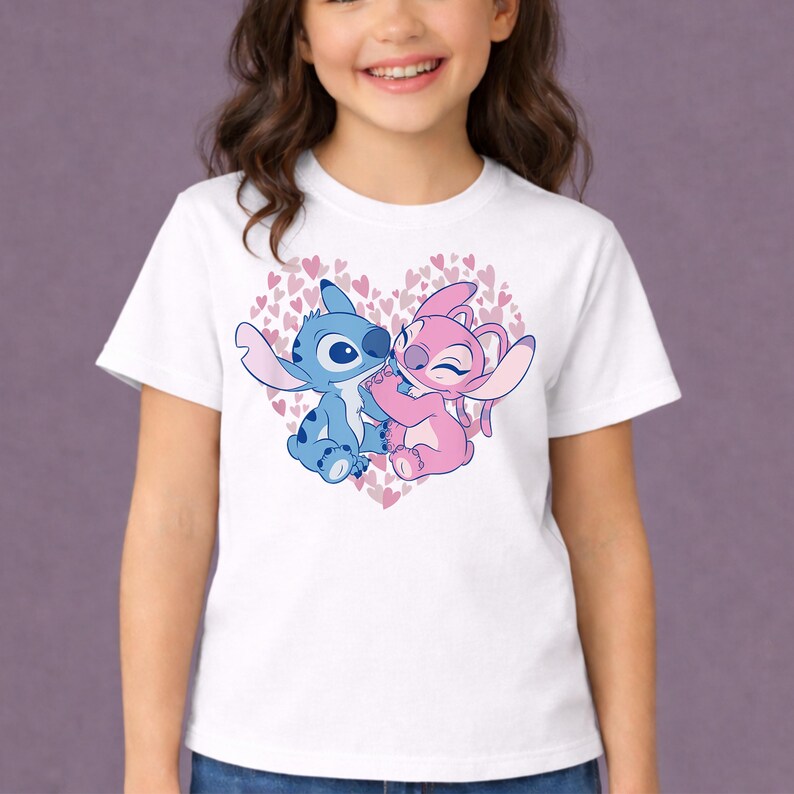 Love Stitch and Angel shirts,Disney Best Friends Shirts,Retro Stitch Heart Tees,Pink and Blue Disney Clothes, Disney Vacation Toddler Shirts