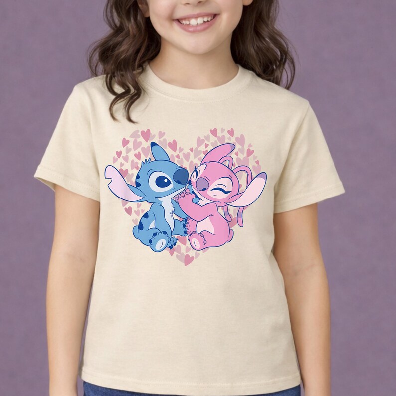 Love Stitch and Angel shirts,Disney Best Friends Shirts,Retro Stitch Heart Tees,Pink and Blue Disney Clothes, Disney Vacation Toddler Shirts