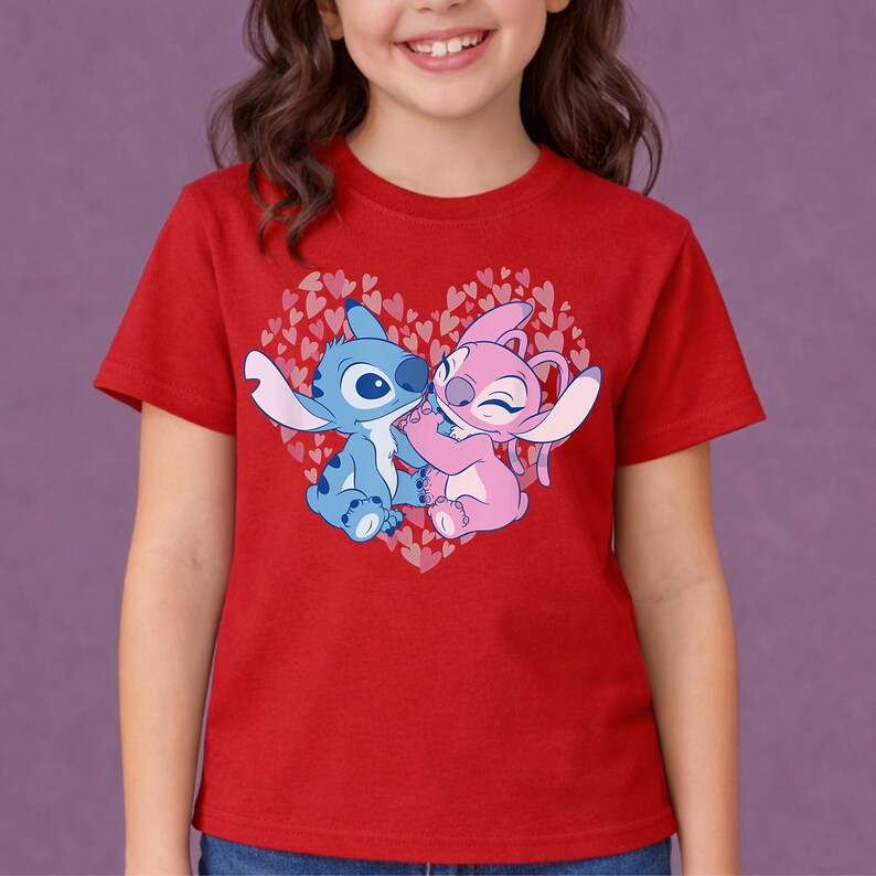 Love Stitch and Angel shirts,Disney Best Friends Shirts,Retro Stitch Heart Tees,Pink and Blue Disney Clothes, Disney Vacation Toddler Shirts
