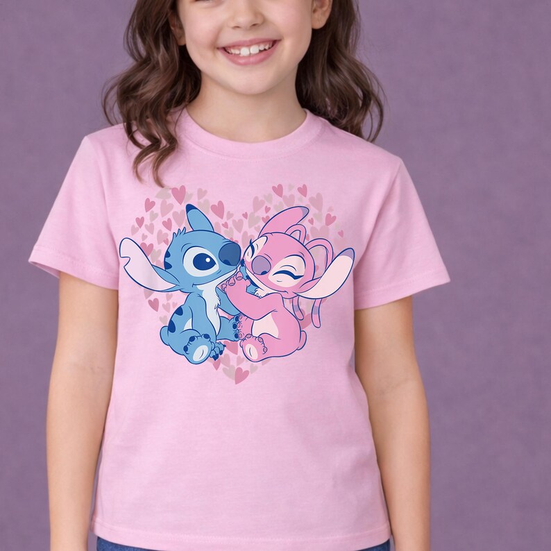 Love Stitch and Angel shirts,Disney Best Friends Shirts,Retro Stitch Heart Tees,Pink and Blue Disney Clothes, Disney Vacation Toddler Shirts