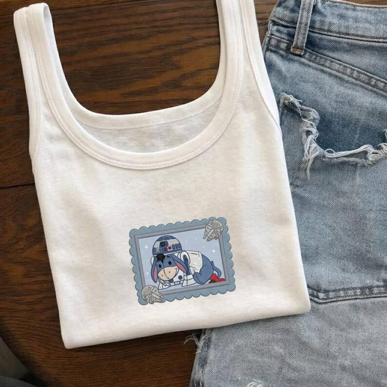 Winnie The Pooh & Star Wars Disney Tank Top, Piglet Eeyore Pooh Tigger Embroidered Tee, Cute Disneyland Graphic Tee, Coquette Disney Outfit