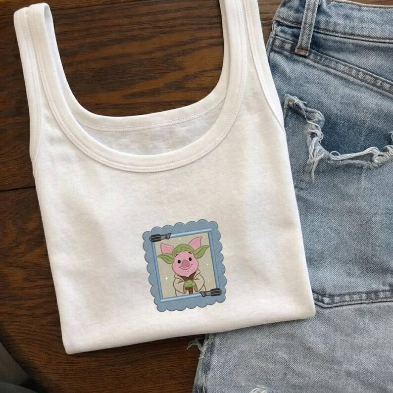 Winnie The Pooh & Star Wars Disney Tank Top, Piglet Eeyore Pooh Tigger Embroidered Tee, Cute Disneyland Graphic Tee, Coquette Disney Outfit