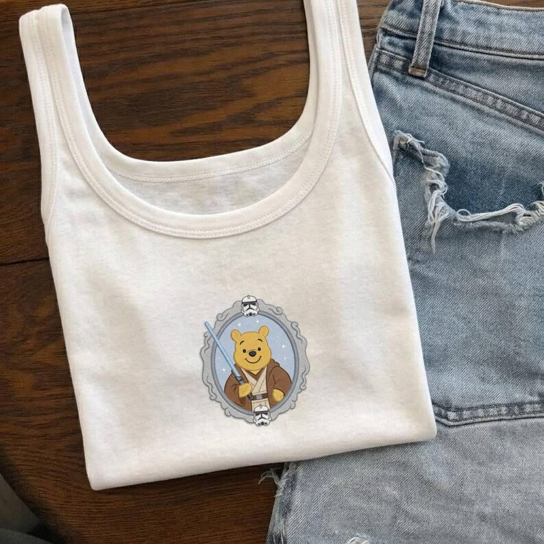 Winnie The Pooh & Star Wars Disney Tank Top, Piglet Eeyore Pooh Tigger Embroidered Tee, Cute Disneyland Graphic Tee, Coquette Disney Outfit