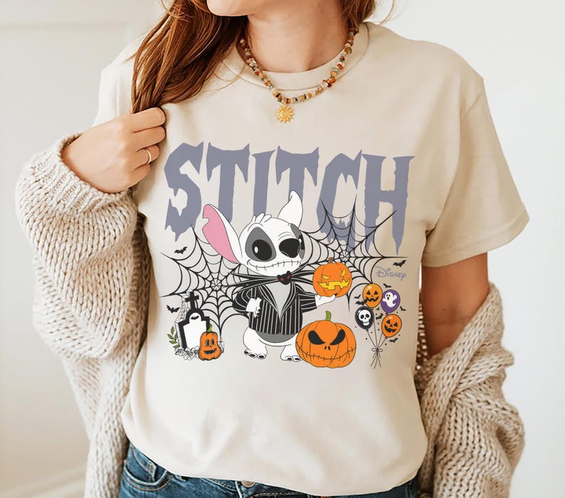 Disney Stitch And Angel Halloween Shirt, Lilo And Stitch Spooky T-shirt, Stitch Halloween Couple Shirt, Friends Matching Horror Tee