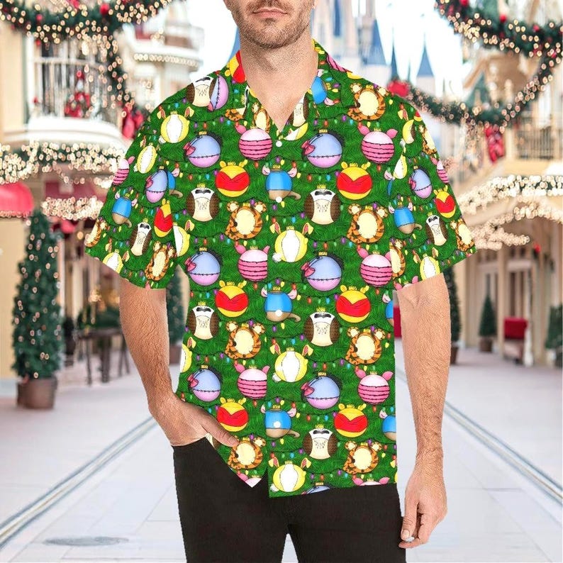 Pooh Christmas Ornaments Adults Kids Button Down Short product image 1