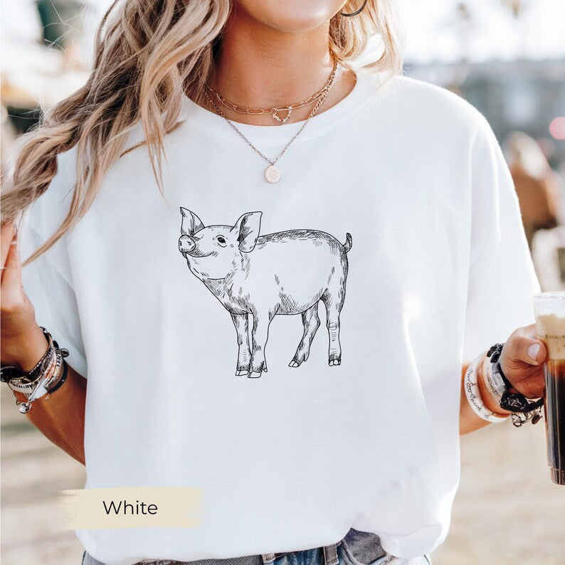 Piglet Line Art Shirt, Comfort Colors, Cute Gift for Pig Moms, Farmers