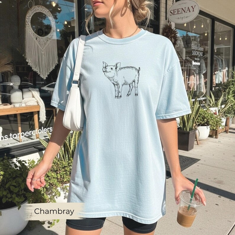Piglet Line Art Shirt, Comfort Colors, Cute Gift for Pig Moms, Farmers