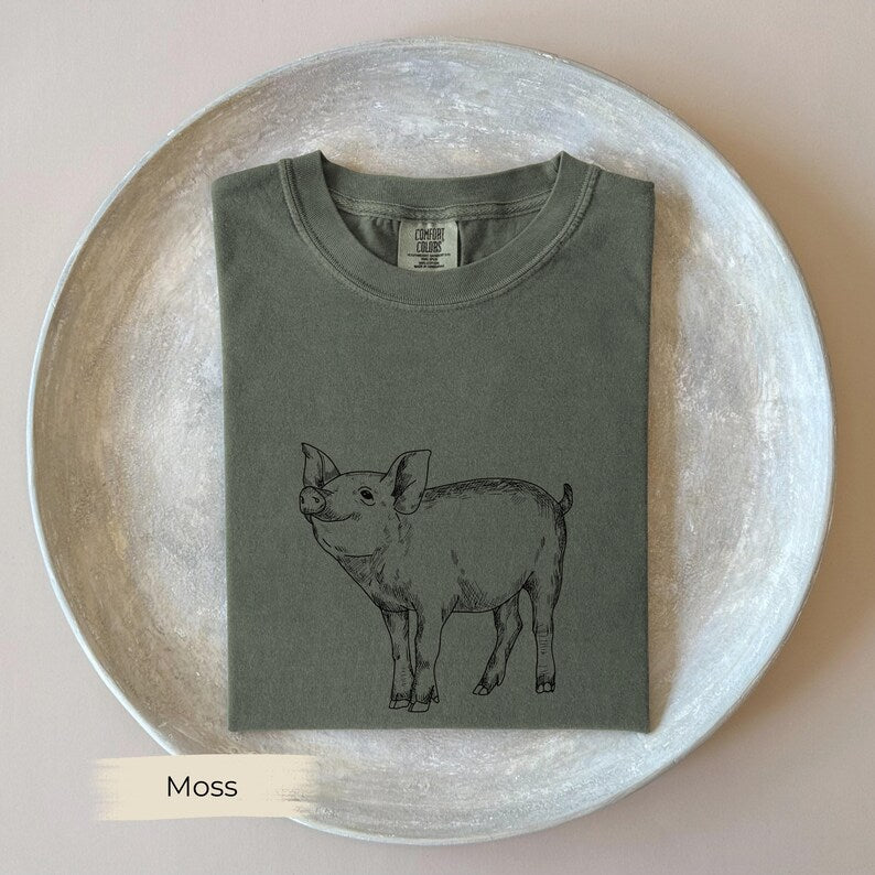 Piglet Line Art Shirt, Comfort Colors, Cute Gift for Pig Moms, Farmers
