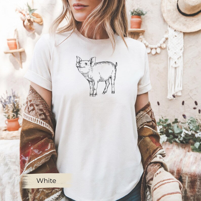 Piglet Line Art Shirt, Comfort Colors, Cute Gift for Pig Moms, Farmers