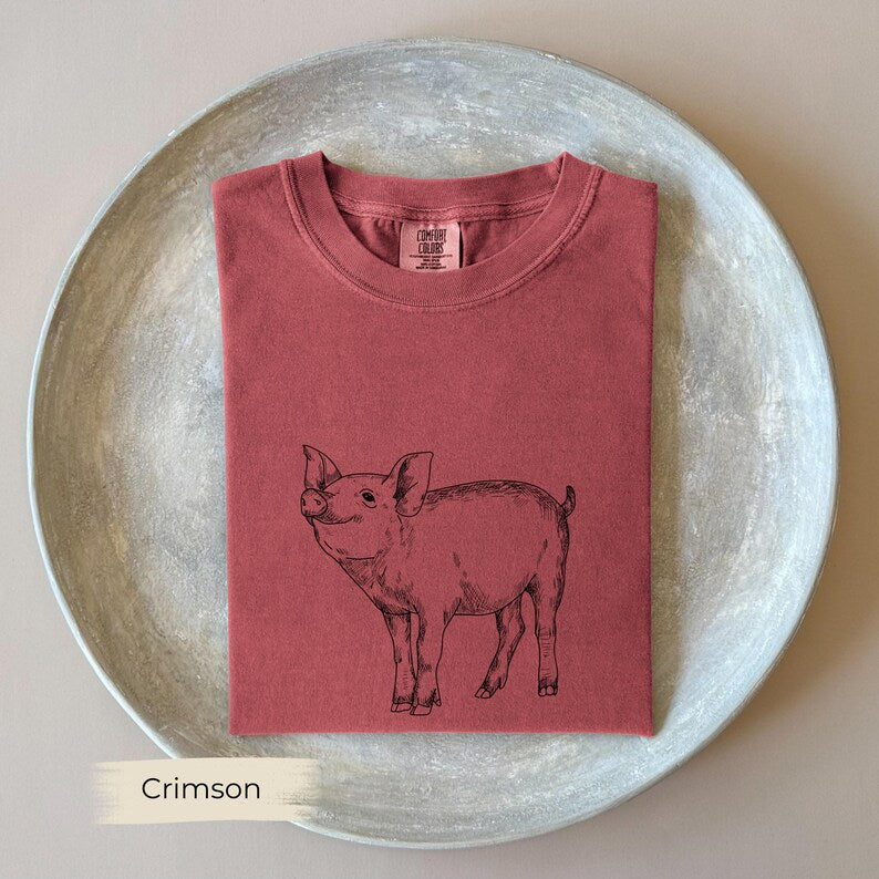 Piglet Line Art Shirt, Comfort Colors, Cute Gift for Pig Moms, Farmers