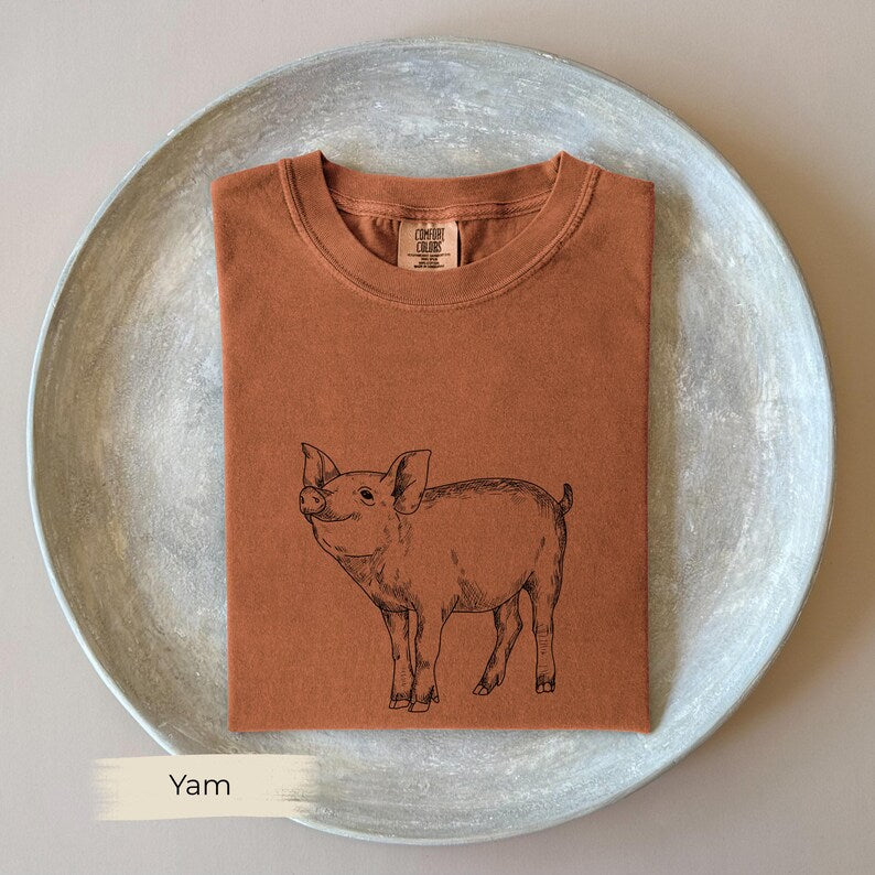 Piglet Line Art Shirt, Comfort Colors, Cute Gift for Pig Moms, Farmers