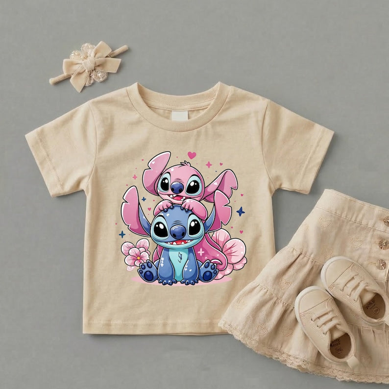 Stitch and Angel Shirt,Cute Stitch Toddler Tees,Disney Girl Birthday Tee,Valentine Stitch Tee,Stitch and Angel Matching Tee,Stitch and Angel