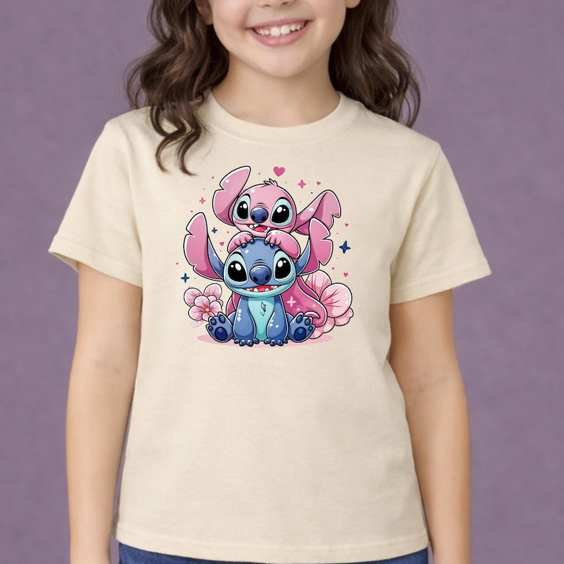 Stitch and Angel Shirt,Cute Stitch Toddler Tees,Disney Girl Birthday Tee,Valentine Stitch Tee,Stitch and Angel Matching Tee,Stitch and Angel