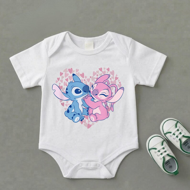 Love Stitch and Angel shirts,Disney Best Friends Shirts,Retro Stitch Heart Tees,Pink and Blue Disney Clothes, Disney Vacation Toddler Shirts