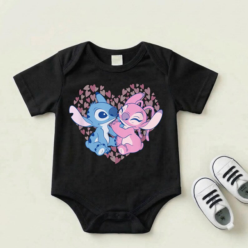 Love Stitch and Angel shirts,Disney Best Friends Shirts,Retro Stitch Heart Tees,Pink and Blue Disney Clothes, Disney Vacation Toddler Shirts
