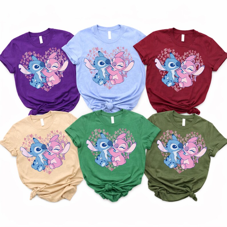 Love Stitch and Angel shirts,Disney Best Friends Shirts,Retro Stitch Heart Tees,Pink and Blue Disney Clothes, Disney Vacation Toddler Shirts