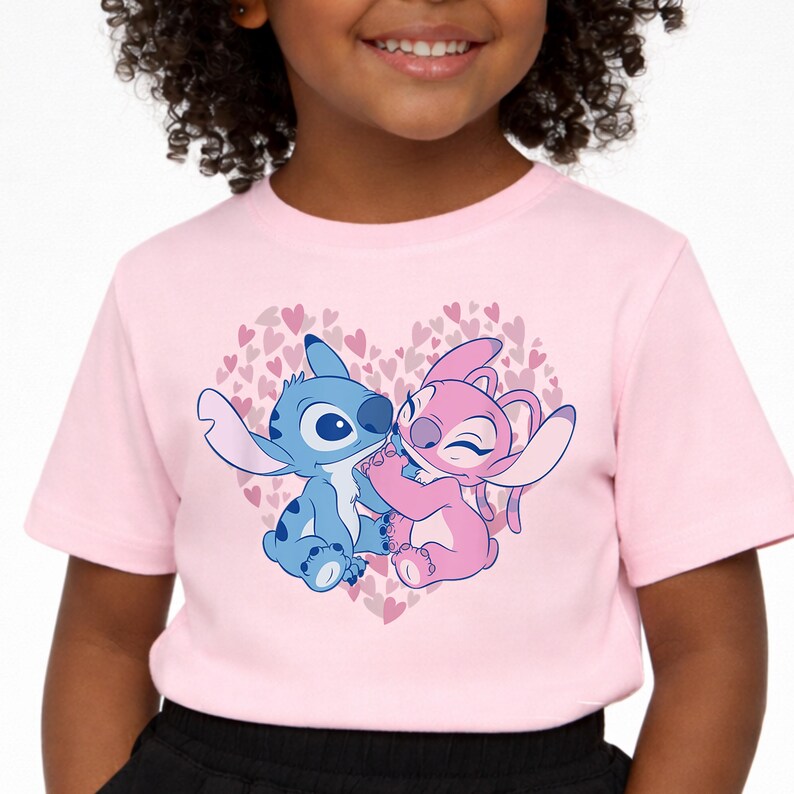 Love Stitch and Angel shirts,Disney Best Friends Shirts,Retro Stitch Heart Tees,Pink and Blue Disney Clothes, Disney Vacation Toddler Shirts