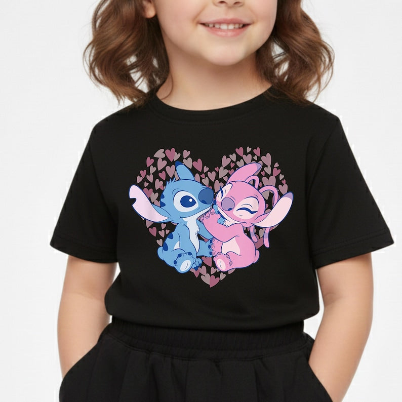 Love Stitch and Angel shirts,Disney Best Friends Shirts,Retro Stitch Heart Tees,Pink and Blue Disney Clothes, Disney Vacation Toddler Shirts