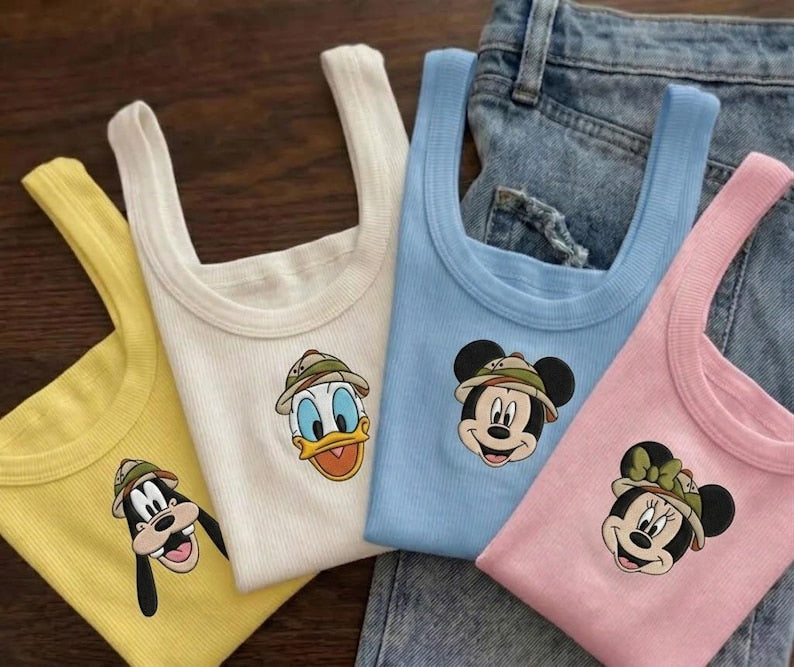 Custom Embroidered Mickey And Friends Animal Kingdom Tank Top, Mickey Minnie Donald Daisy Goofy Pluto Safari Shirt, Disney Vacation Outfit