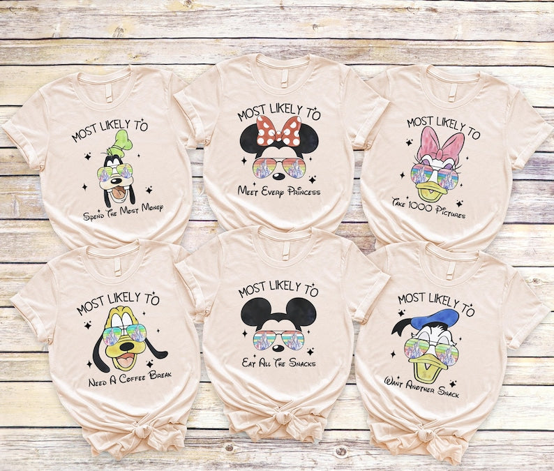 Most Likely to Disney Characters Shirts, Disneyland Family T-shirts: Disney Squad Shirt, Mickey Minnie Donald Daisy Goofy Pluto Tees