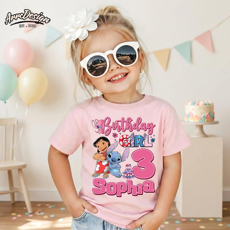 Personalized Lilo Stitch Family Shirts, Custom Name Hawaiian Birthday Matching Tees