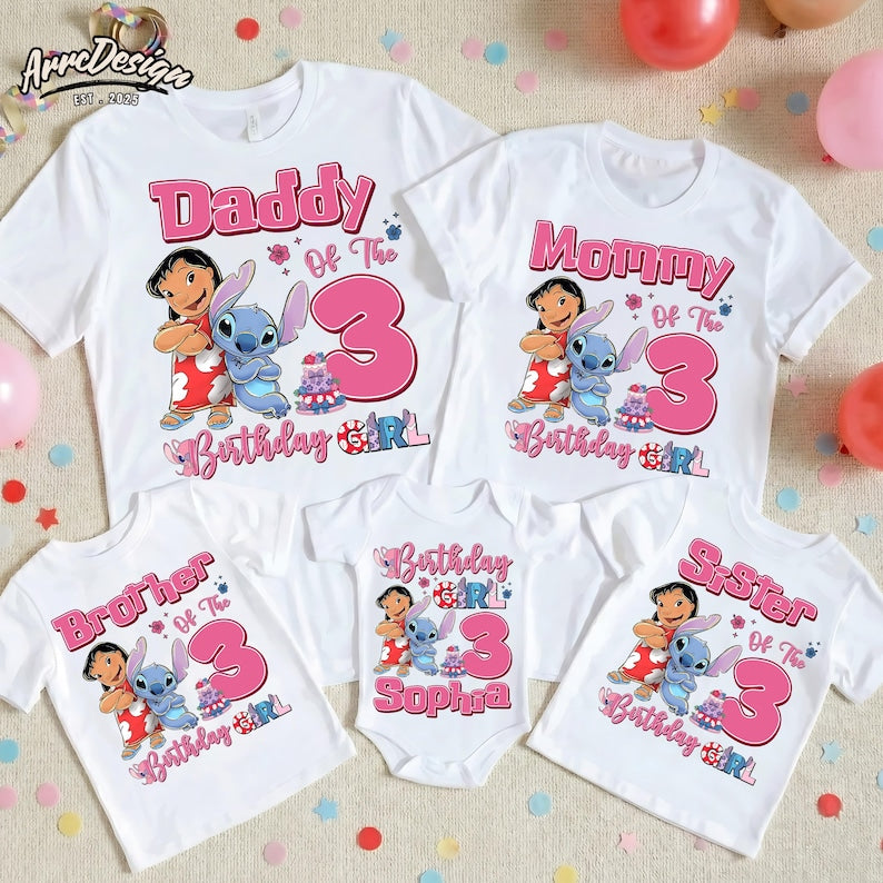 Personalized Lilo Stitch Family Shirts, Custom Name Hawaiian Birthday Matching Tees