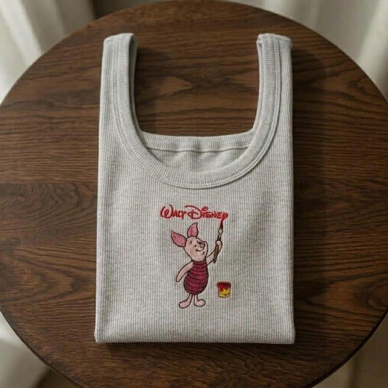 Embroidered Disney Artist Piglet Tank Top, Classic Winnie The Pooh Retro Park Outfit, Cute Vacation Gift Top