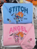 Disney Stitch and Angel Halloween Embroidered Sweatshirt, Stitch & Angel Spooky Shirt, Halloween Couple Matching Tee, Disney Halloween Gift