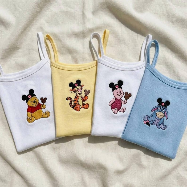 Embroidered Pooh Friends Tank Top, Winnie Pooh Crop Tank, Piglet Tigger Eeyore Shirt, Disney Inspired Vacation Outfit, Cute Summer Top