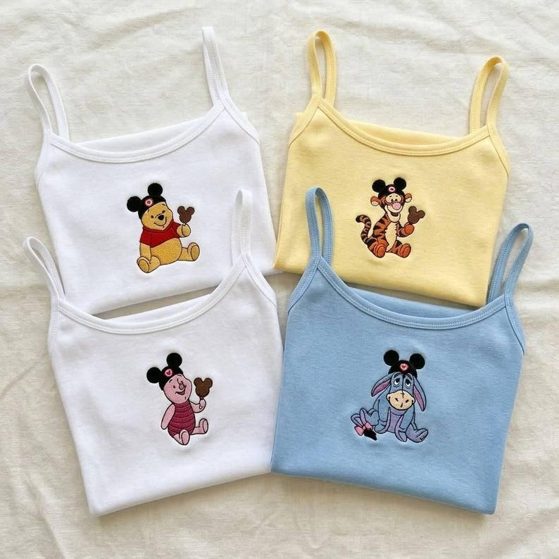 Embroidered Pooh Friends Tank Top, Winnie Pooh Crop Tank, Piglet Tigger Eeyore Shirt, Disney Inspired Vacation Outfit, Cute Summer Top
