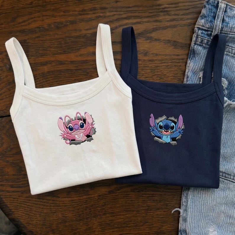 Embroidered Stitch And Angel Couple Spaghetti Strap Tank product image 4