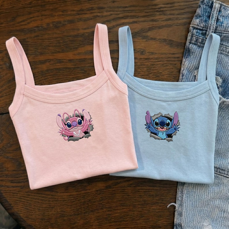 Embroidered Stitch And Angel Couple Spaghetti Strap Tank product image 1