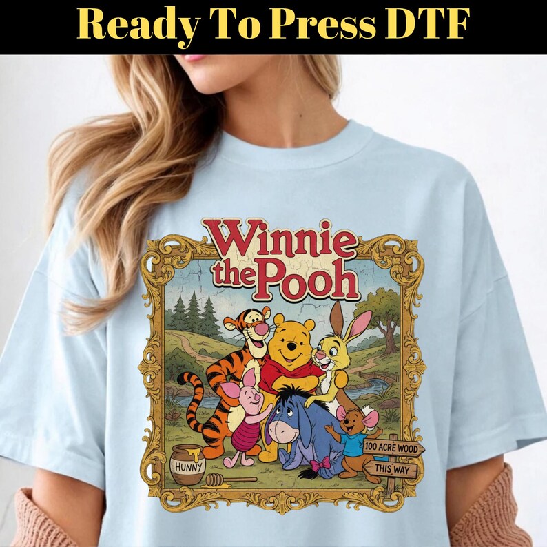 Vintage Winnie the Pooh DTF Transfer, Disney World Trip Ready To Press, Pooh Bear Piglet Eeyore DTF, Hundred Acre Woods DTF, Disney Trip Dtf