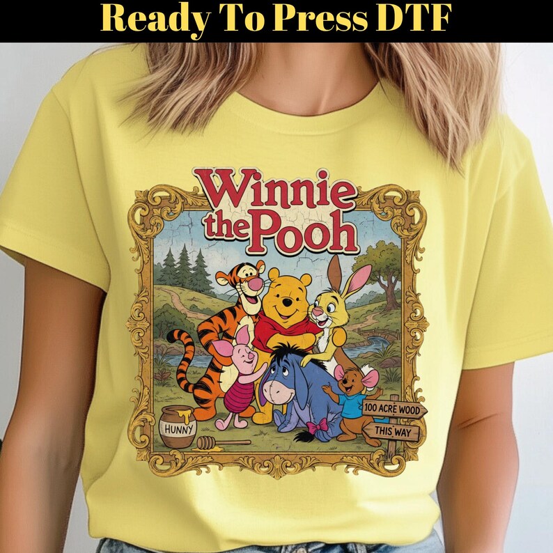 Vintage Winnie the Pooh DTF Transfer, Disney World Trip Ready To Press, Pooh Bear Piglet Eeyore DTF, Hundred Acre Woods DTF, Disney Trip Dtf