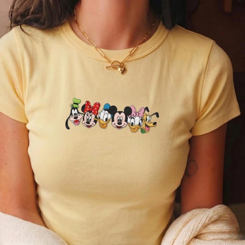 EMBROIDERD Embroidered Mickey and Friends Baby Tee, Disney Mickey Minnie Daisy Goofy Pluto Shirt, Disney Trip Outfit Gift, Gift For Her