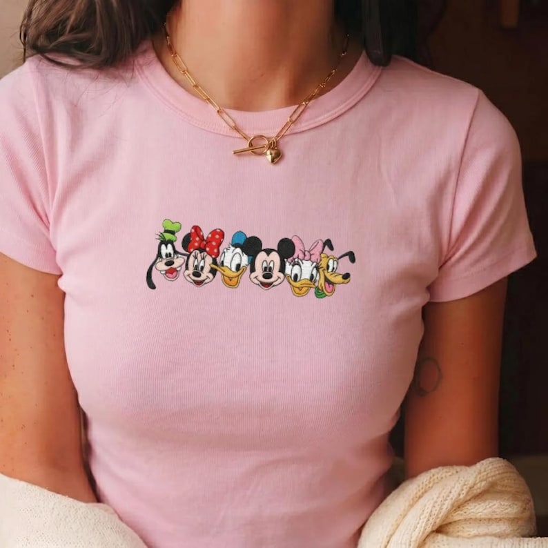 EMBROIDERD Embroidered Mickey and Friends Baby Tee, Disney Mickey Minnie Daisy Goofy Pluto Shirt, Disney Trip Outfit Gift, Gift For Her