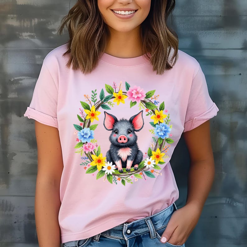 Botanical Wreath Tshirt Pig Floral Boho Tee Pig Mama Gift Shirt Animal Lover Pig Gift For Her Flower Whimsical Piglet Tee Pig Mom Birthday