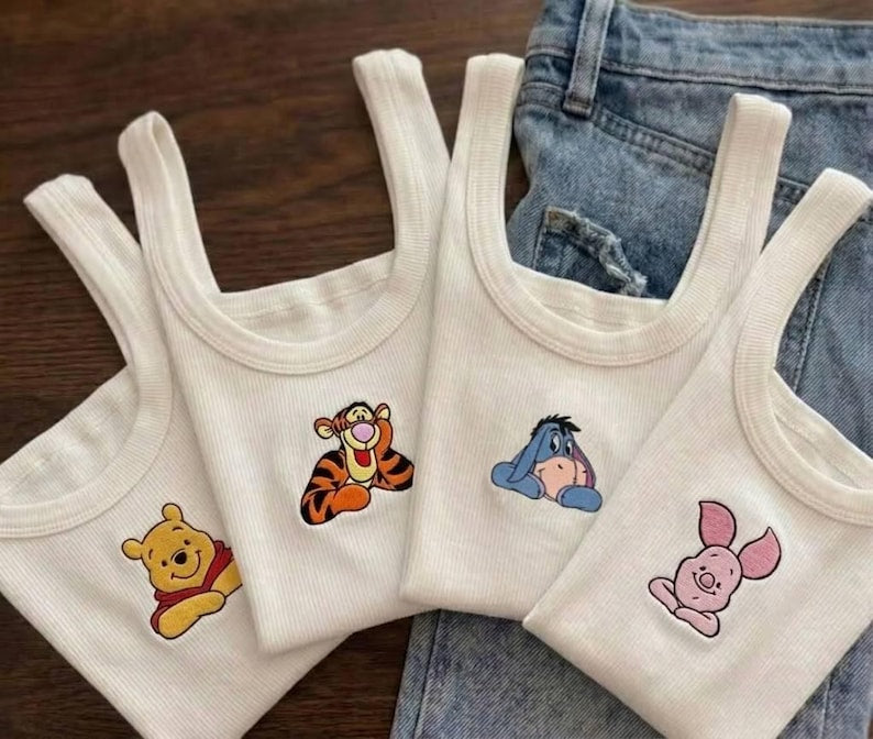 Custom Disney Winnie The Pooh Embroidered Tank Top, Pooh Tigger Piglet Eeyore Watercolor Shirt, Group Matching Disney Tee