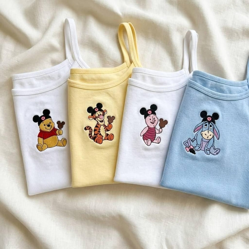 Embroidered Pooh Friends Tank Top, Winnie Pooh Crop Tank, Piglet Tigger Eeyore Shirt, Disney Inspired Vacation Outfit, Cute Summer Top
