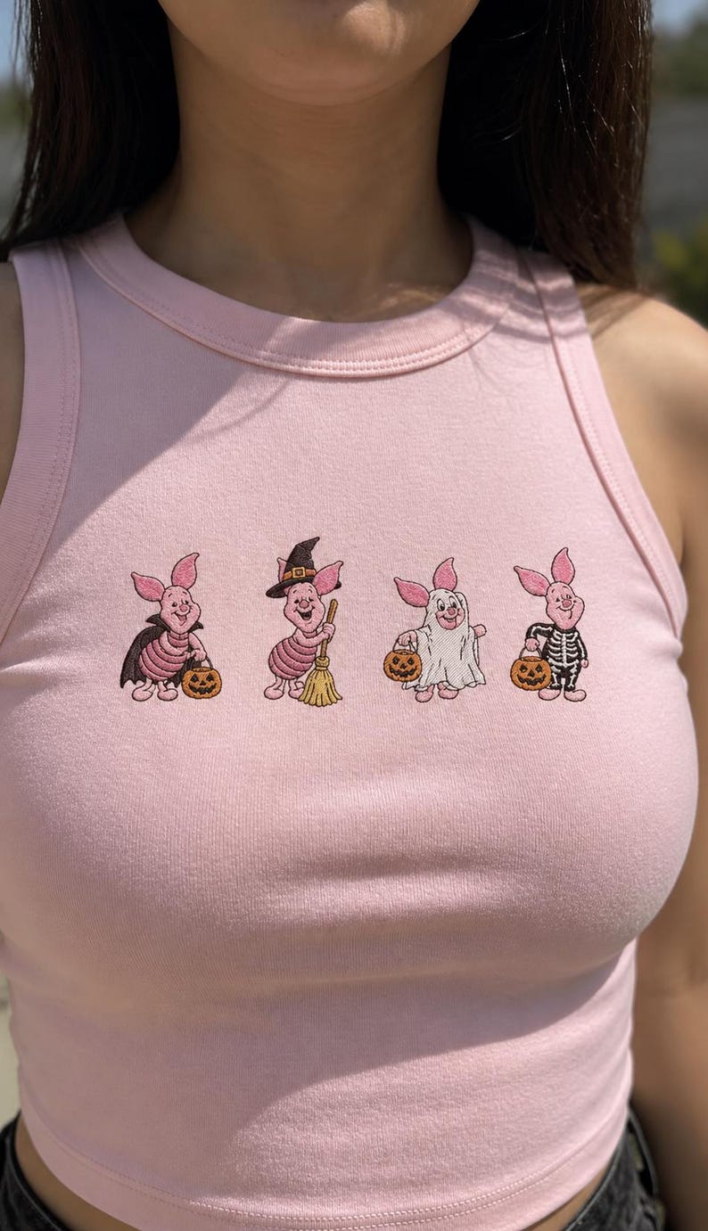 Embroidered Piglet Halloween Tank Top, Ghost Piglet Shirt, Disney Halloween Party Outfit, Spooky Season Park Day Tank