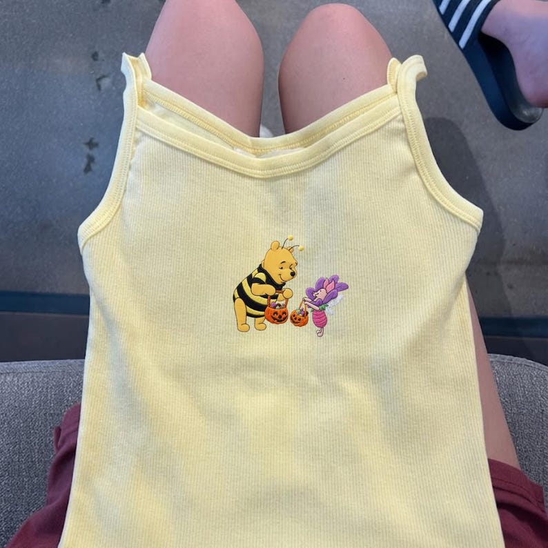 EMBROIDERED Winnie the Pooh Halloween Tank Top, Pooh & Piglet Pumpkin Cami, Cute Disney Halloween Shirt, Spooky Fall Gift