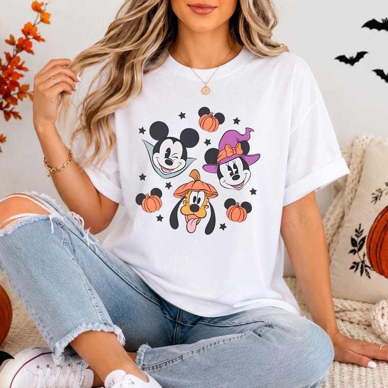 Comfort Colors Mickey Mouse Halloween Shirt Minnie Witch Pluto Pumpkin Spooky Season Family Vacation Tee Disney Halloween Party T-Shirt