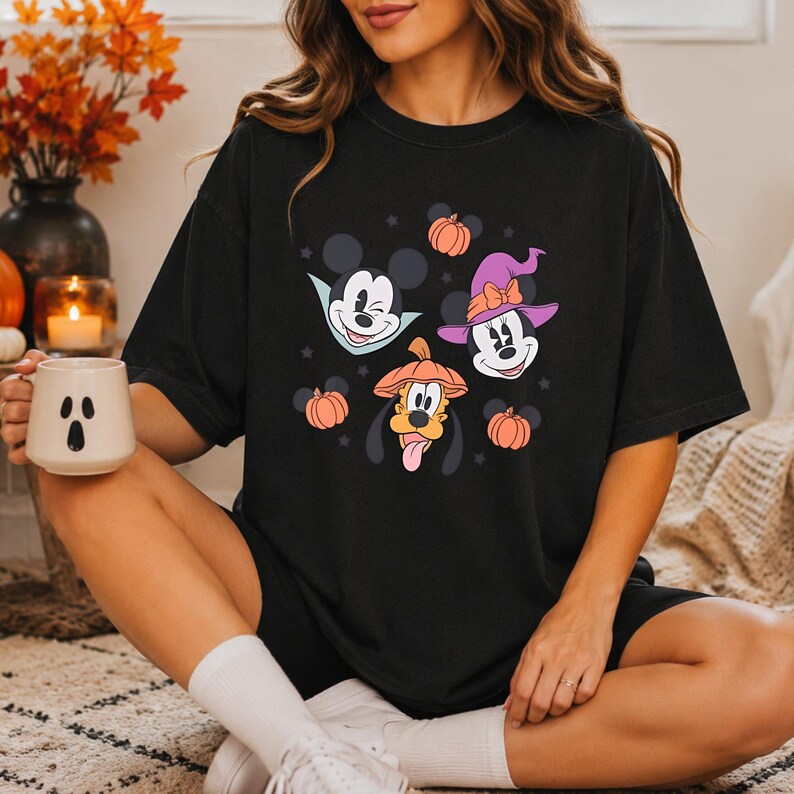 Comfort Colors Mickey Mouse Halloween Shirt Minnie Witch Pluto Pumpkin Spooky Season Family Vacation Tee Disney Halloween Party T-Shirt