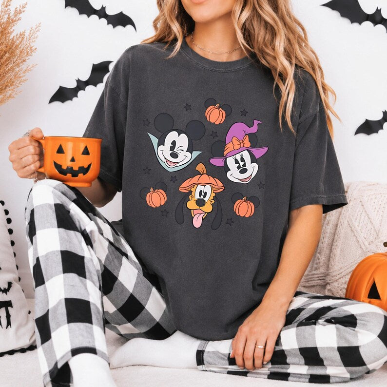 Comfort Colors Mickey Mouse Halloween Shirt Minnie Witch Pluto Pumpkin Spooky Season Family Vacation Tee Disney Halloween Party T-Shirt