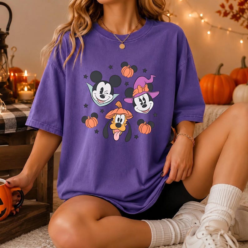 Comfort Colors Mickey Mouse Halloween Shirt Minnie Witch Pluto Pumpkin Spooky Season Family Vacation Tee Disney Halloween Party T-Shirt