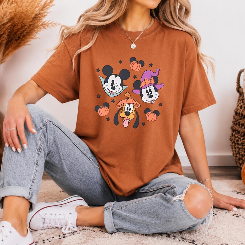 Comfort Colors Mickey Mouse Halloween Shirt Minnie Witch Pluto Pumpkin Spooky Season Family Vacation Tee Disney Halloween Party T-Shirt