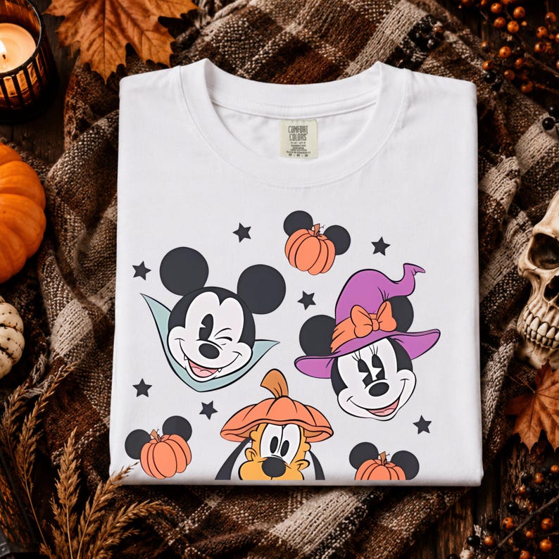 Comfort Colors Mickey Mouse Halloween Shirt Minnie Witch Pluto Pumpkin Spooky Season Family Vacation Tee Disney Halloween Party T-Shirt
