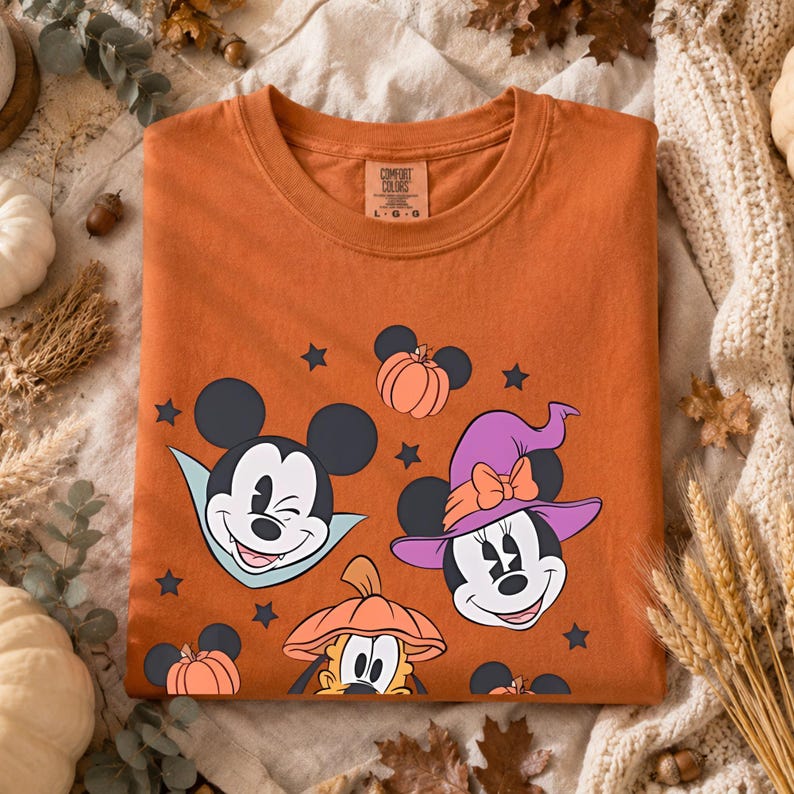 Comfort Colors Mickey Mouse Halloween Shirt Minnie Witch Pluto Pumpkin Spooky Season Family Vacation Tee Disney Halloween Party T-Shirt