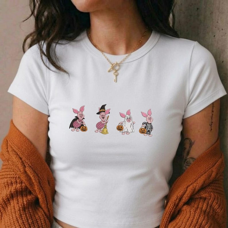 Embroidered Piglet Halloween Baby Tee, Ghost Piglet Baby Tee, Disney Halloween Party Outfit, Spooky Season Park Day Tee