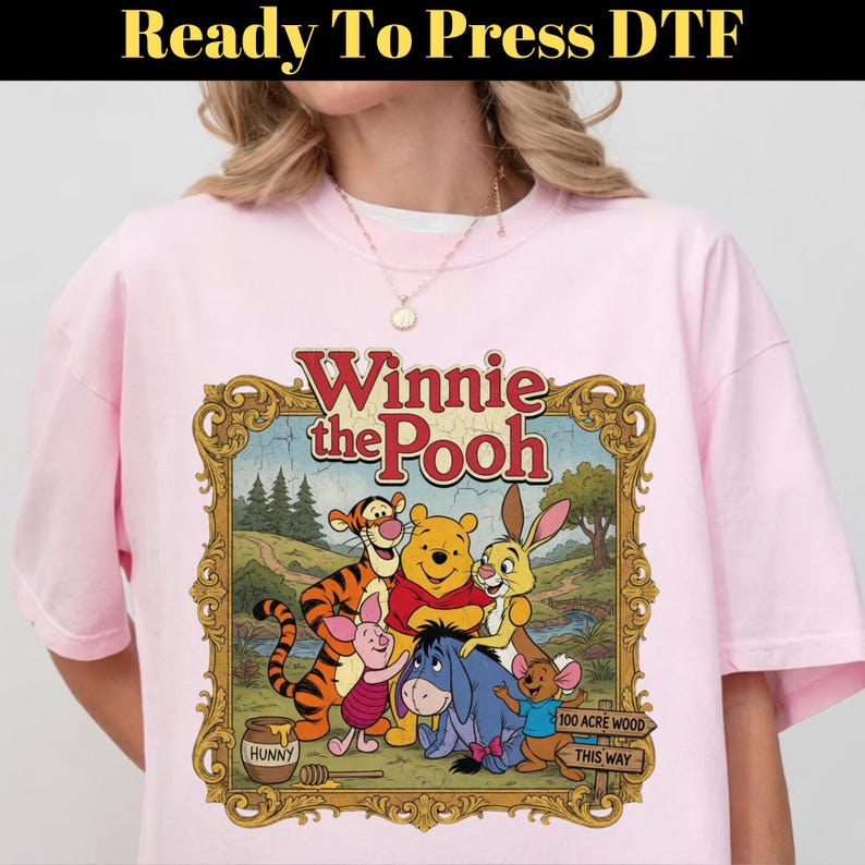 Vintage Winnie the Pooh DTF Transfer, Disney World Trip Ready To Press, Pooh Bear Piglet Eeyore DTF, Hundred Acre Woods DTF, Disney Trip Dtf